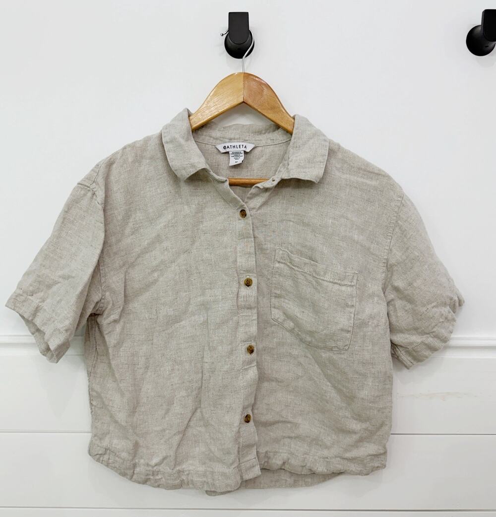 Women’s Athleta Retreat Linen Short Sleeve Shirt Size M